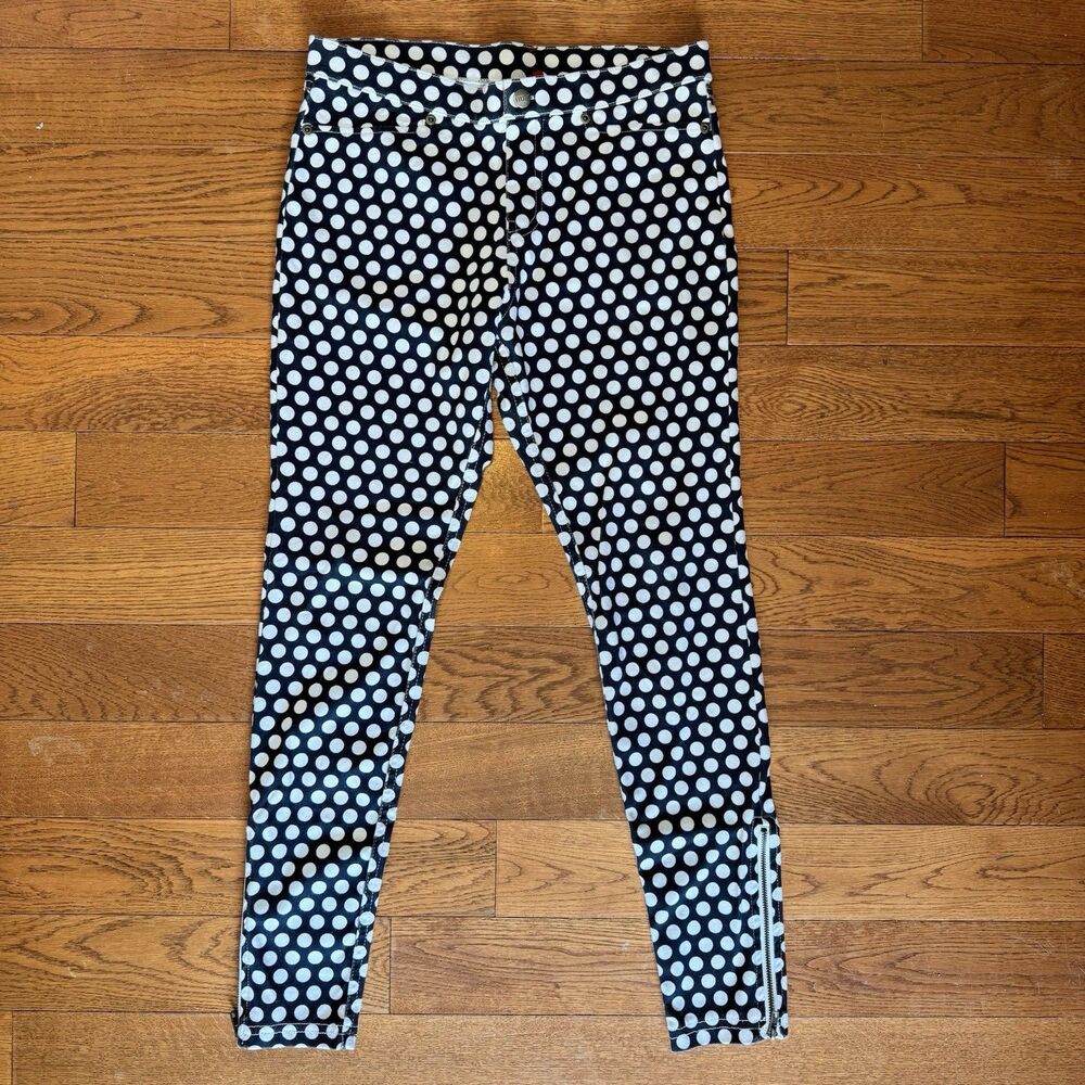 HUE Women's Leggings Black‎ & White Polka Dots Skinny Stretch Size Small